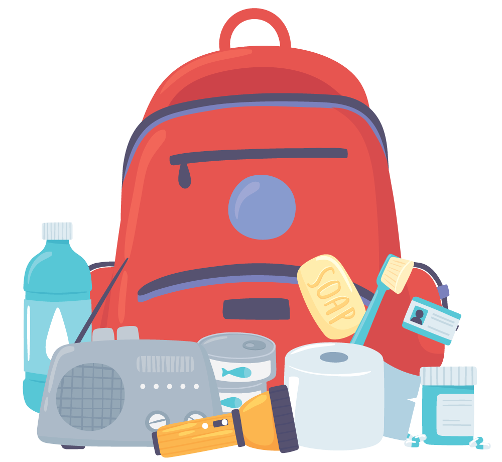 Illustration of Backpack with Emergency Supplies