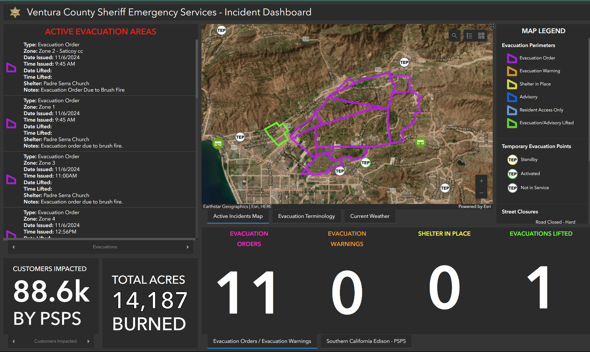 Live Incident Dashboard of Mountain Fire on the VC OES Dashboard